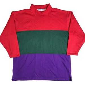 Pacer Brand Polo Collar Horizontal Striped Colorblock Shirt Size Medium